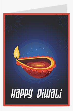 Happy Diwali With Diya In Blue Background Greeting - Diwali
