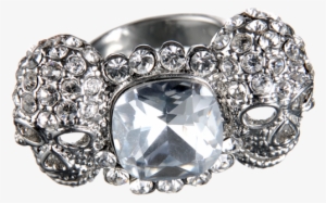 Rock By Sweden Ring Big Stone & Skulls, Silver - Engagement Ring