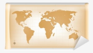 Vintage World Map On Parchment Scroll Wall Mural • - Union Of South American Nations Map