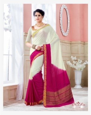 Crepe Silk Saree With Golden Zari Border - Sari