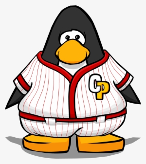 Red Baseball Uniform On A Player Card - Club Penguin Blue Tux