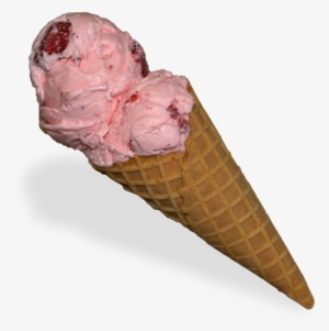 Straberry Ice Cream In A Waffle Cone - Hard Ice Cream Cones