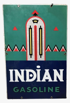 A Colorful Vintage Porcelain On Metal Advertising Sign - Indian Gasoline Sign