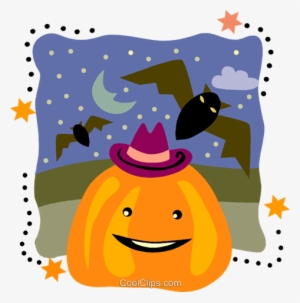 Jack O Lantern With Flying Bats Royalty Free Vector - Bat