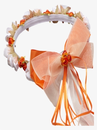 Orange Floral Crown Wreath Handmade With Silk Flowers, - Ribbon
