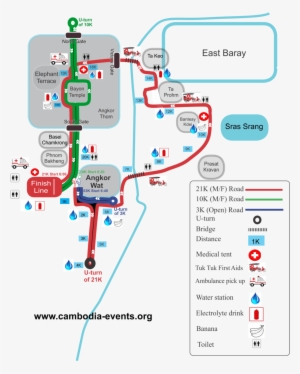 The Route For The Run Is Mostly Paved Or Smooth Red - Angkor Wat Map Way