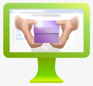 Hands Holding Purple Box Toward Customer For Marketing - Marketing