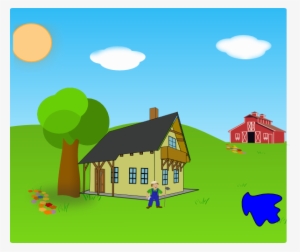Farm Background With Lake Clip Art - House Clip Art