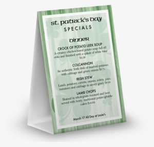 St Pattys Specials Table Tent - Menu