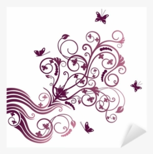 Purple Flower And Butterfly Corner Ornament Sticker - Green Butterfly Border