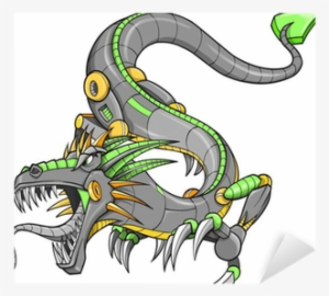 Green Robot Cyborg Dragon Vector Illustration Art Sticker - Cyborg