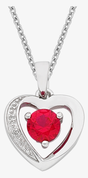 White Gold Ruby & Diamond Heart Pendant - Necklace
