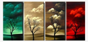 312 Image Dying Tree 4 Pieces Set Painting - Modern Art. Original Landscape Painting - 'four Seasons'