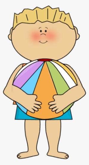 Boy Holding Beach Ball - Boy Beach Clip Art