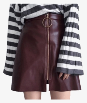 Itgirl Shop Leather Skirt Metallic Ring Front Zipper - Black Leather Skirt Aesthetic Outfit
