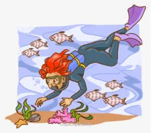Scuba Diver With Fish Royalty Free Vector Clip Art - Clip Art