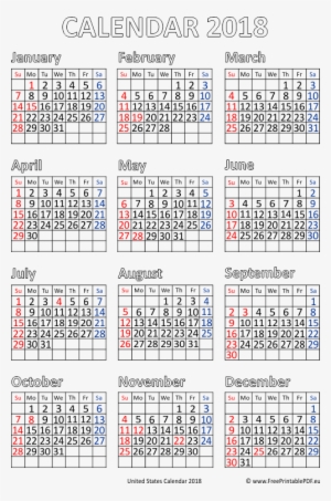 Usa 2018 Calendar Pdf - Calendario 2019 Para Imprimir