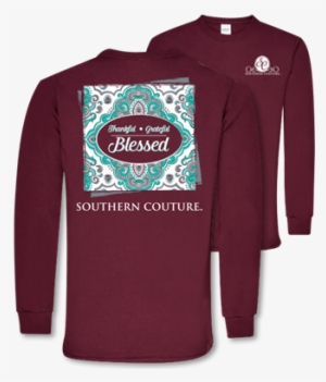 Southern Couture Thankful Grateful Blessed Maroon Ls - Long-sleeved T-shirt