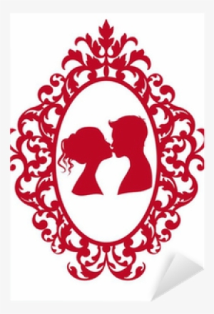 Kissing Couple In Antique Frame, Vector Sticker • Pixers®