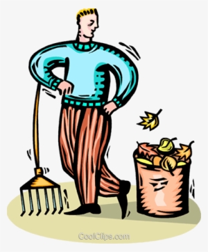 Man Raking Leaves Royalty Free Vector Clip Art Illustration - Clip Art