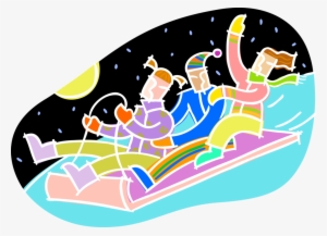 Vector Illustration Of Family Enjoy Winter Sledding - Bobsleigh
