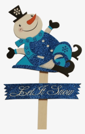 Christmas Snowman With Sled "let It Snow" Pick - Cartoon