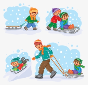Set Winter Icons With Little Children, Winter, Snow, - Pequeño Vector De Los Niños