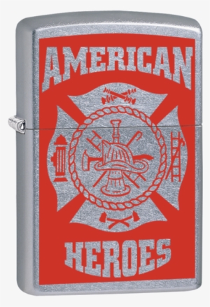 American Hero Firefighter Emblem Red On Chrome Zippo