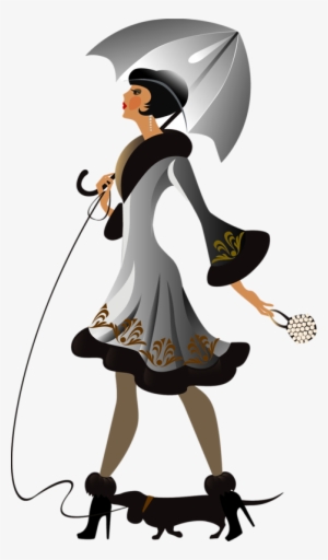 Art Deco Illustration - Lady With Dog Cartoon
