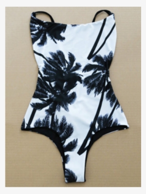 Cami Coconut Palm Print One Piece Swimwear White And - White And Black Print Swimsuit