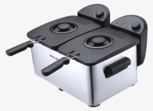 Bbdualdeepfryer Silver Closed - Big Boss Dual Deep Fryer 1500 Watts, 3-quart Per Fryer,