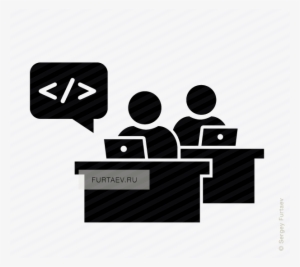 Vector Icon Of Two Men Working On Laptops At Tables - Software Developers Icon