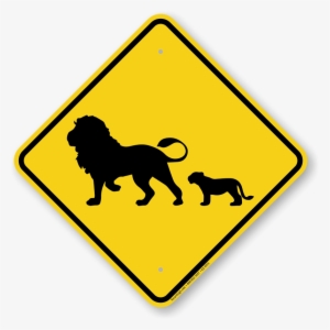 Lion With Cub Crossing Sign - Lion Silhouette Png