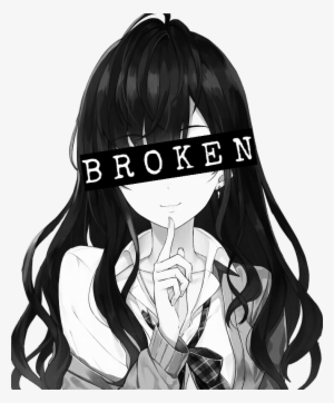 Animegirl Blackandwhite Greyscale Broken Depression - Anime Brown Hair Girl