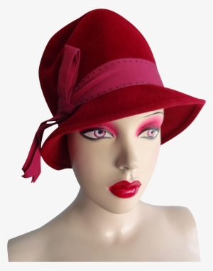 Deep Red Cloche Hat Vintage 1960s Fur Felt French Designer - Vintage Clothing