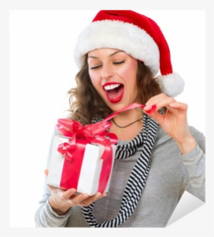 Beautiful Young Woman Opening Christmas Gift Box - Chica Con Regalo De Navidad