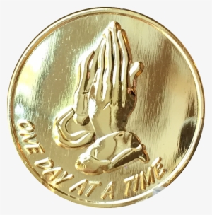 Praying Hands Gold Tone One Day At A Time Medallion