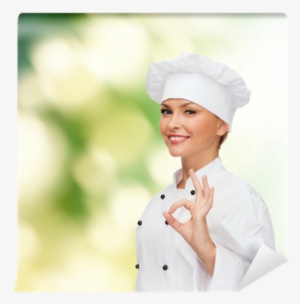 Smiling Female Chef Showing Ok Hand Sign Wall Mural - Chef
