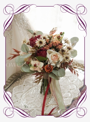 Silk Artificial Autumn Fall Wedding Bridal Bouquet - Cake Decorations With Wattles