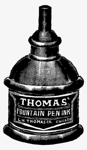 Ink Bottle Clip Art - Vintage Fountain Pen Graphic