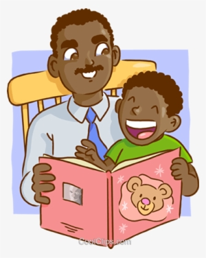 Father And Son Reading A Book - Father And Son Reading Cartoon