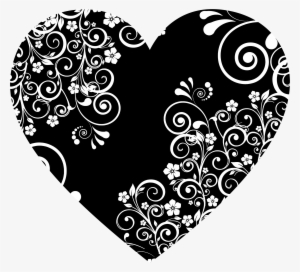 Big Image - Floral Heart Clipart Black And White