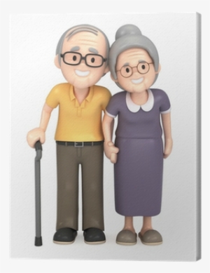 3d Render Of A Happy Old Couple Canvas Print • Pixers® - Grandmother And Grandfather Drawing