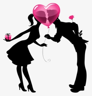 Couple Silhouette, Silhouette Painting, Heart Balloons, - Casal Dia Dos Namorados Png