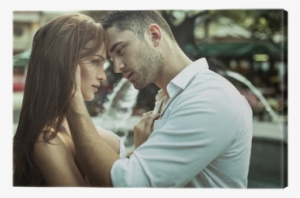 Young Couple Kissing Each Other On The Street Canvas