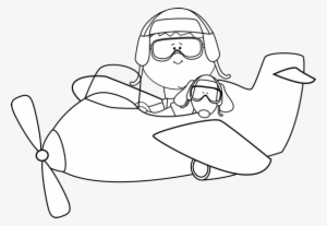 Black And White Boy And Dog Flying An Airplane - Kid Airplane Clipart Black White