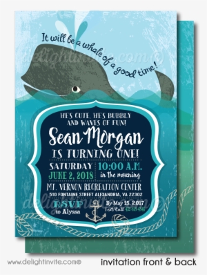 Nautical Baby Whale 1st Birthday Invitations - Birthday