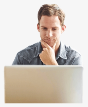Image Of A Male In Front Of A Laptop Thinking - Insurance