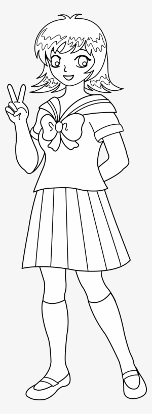 Anime - School Uniform Cartoon Black And White Png
