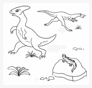 A Hadrosaur And Compsognathus Run Away - Compsognathus